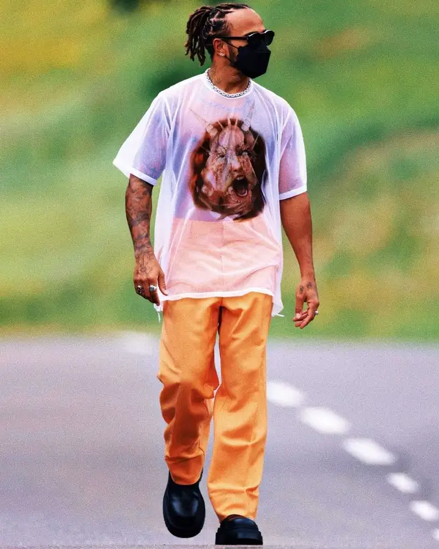 Lewis Hamilton outfit in Burberry, Police, and Lewis Hamilton, 2021