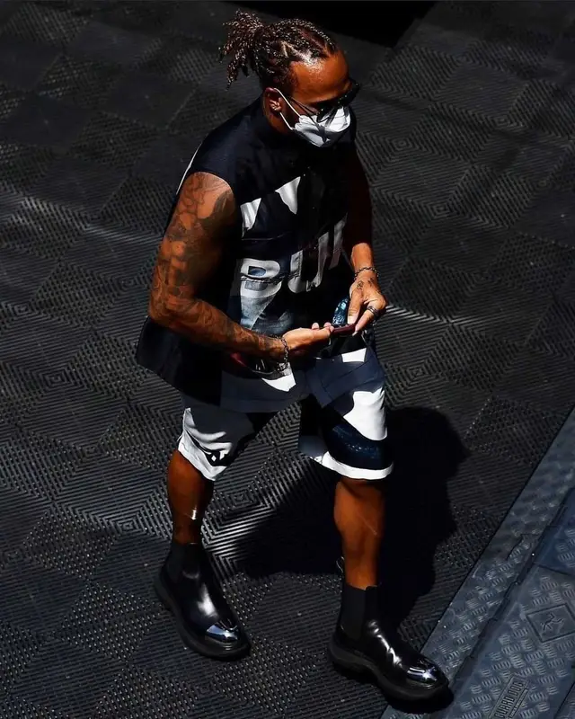 Lewis Hamilton outfit in Burberry, Police, and Lewis Hamilton, 2021