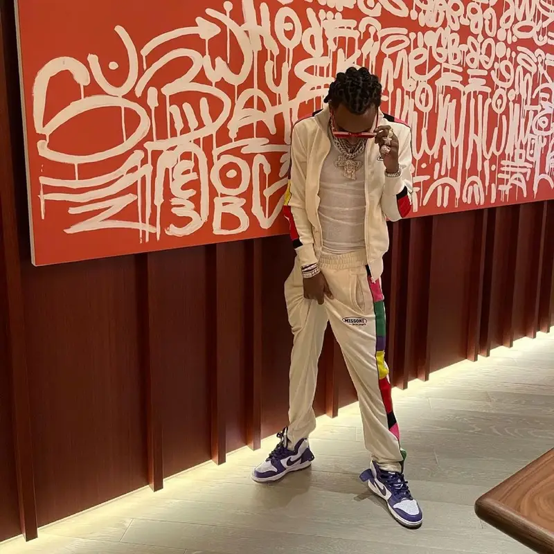 Rich The Kid outfit in Palm Angels, Louis Vuitton, and Missoni, 2021