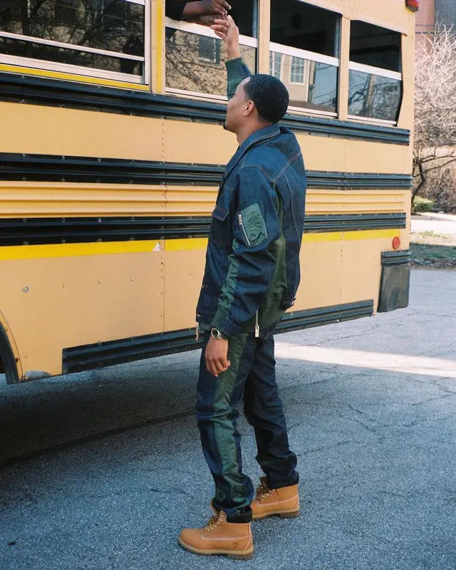 G Herbo outfit in Sacai, Timberland, and A.P.C., 2021