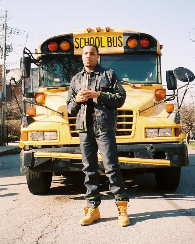 G Herbo outfit in Sacai, Timberland, and A.P.C., 2021
