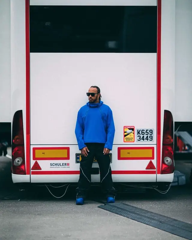 Lewis Hamilton outfit in Bottega Veneta, Police, and Lewis Hamilton, 2021