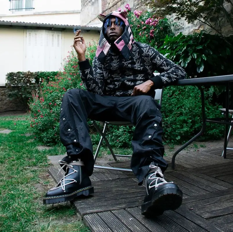 Youv Dee outfit in Louis Vuitton and Rick Owens, 2021