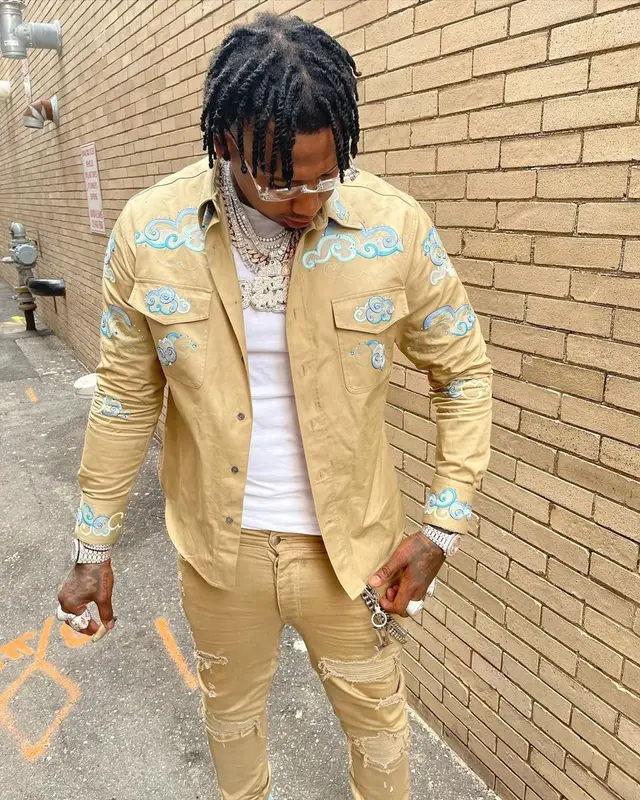 Moneybagg Yo outfit in Lanvin, Cartier, and Supreme, 2021