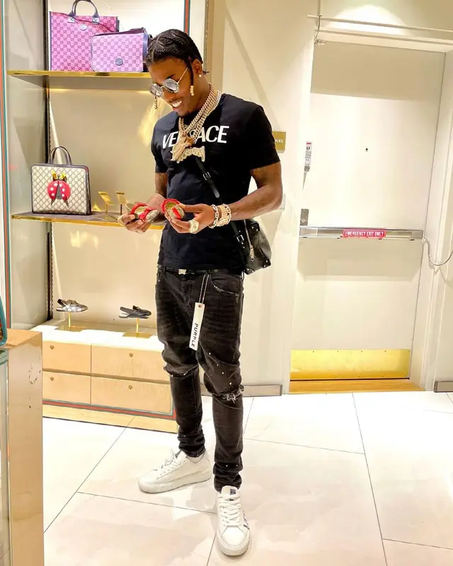 CJ So Cool outfit in Versace, Purple Brand, and Gucci, 2021