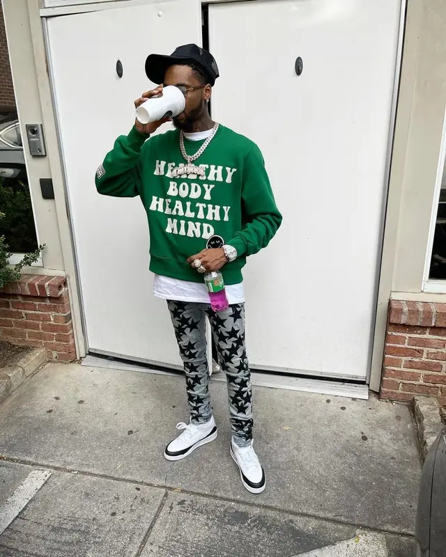 Key Glock outfit in Chemist, Cartier, and Amiri, 2021