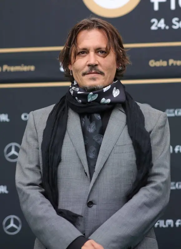 Johnny Depp outfit in Tom Ford, Anto, and Victoria Mary Clarke Angels, 2020