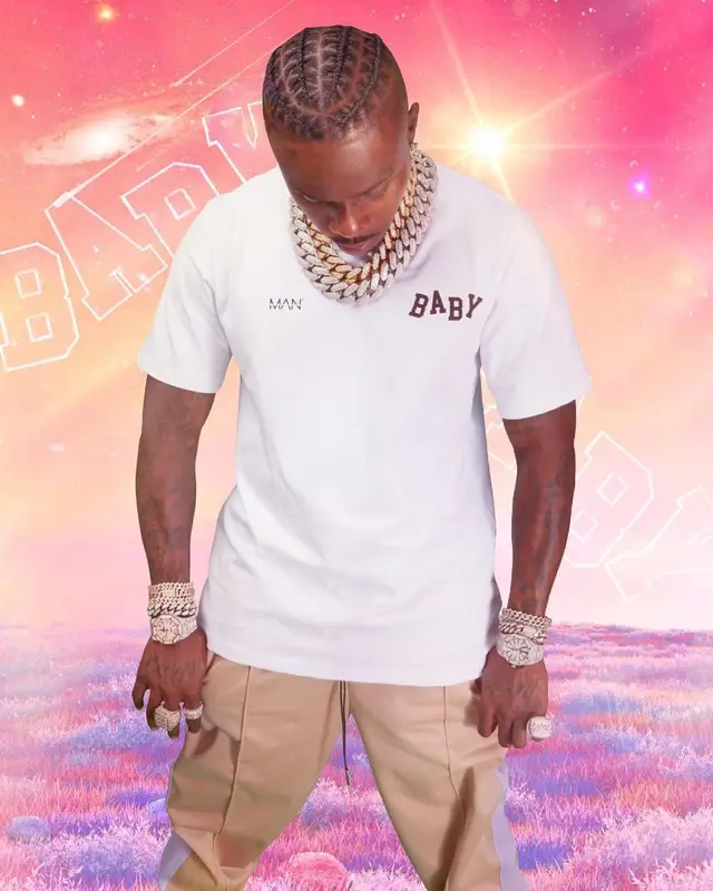 DaBaby outfit in BooHooMan and Dababy Merch, 2021