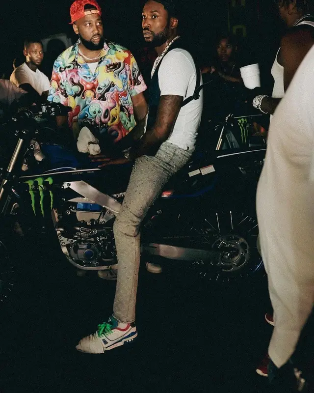 Meek Mill outfit in Louis Vuitton, 2021