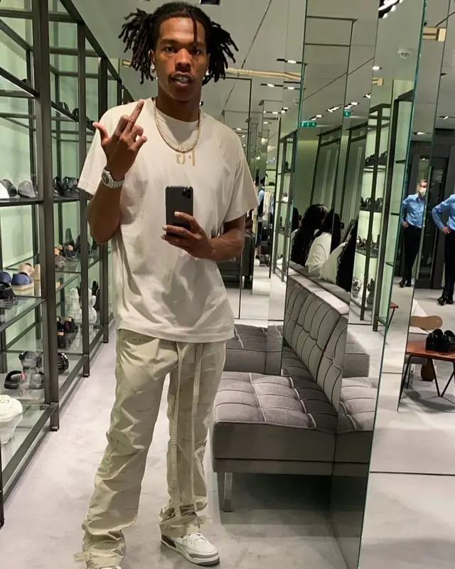 Lil Baby outfit in Fear of God and Jordan, 2021