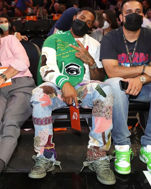 Odell Beckham Jr outfit in Denim Tears, No Name, and Kapital, 2021