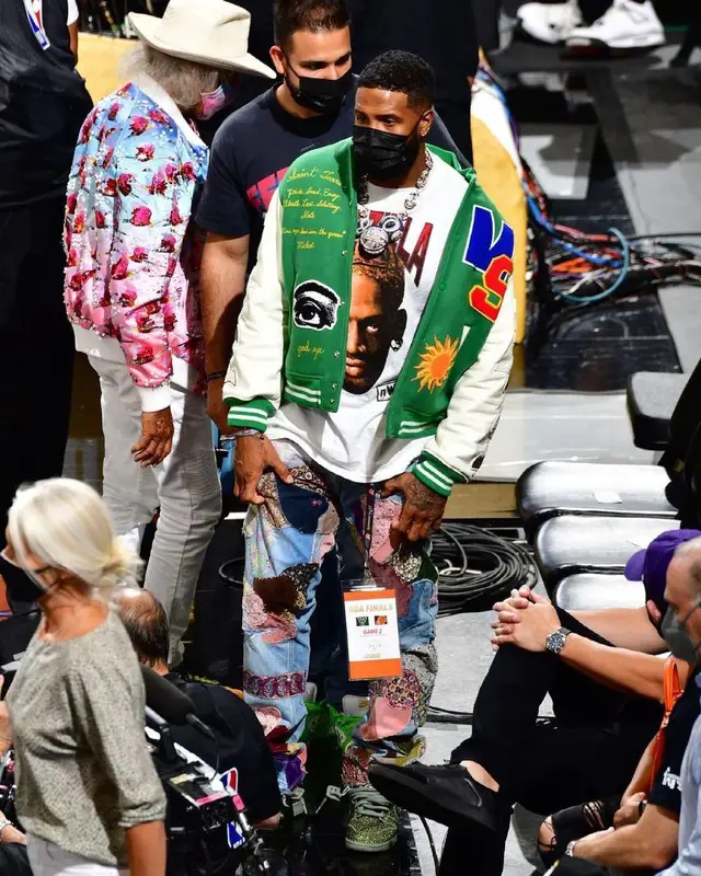 Odell Beckham Jr outfit in Denim Tears, No Name, and Kapital, 2021