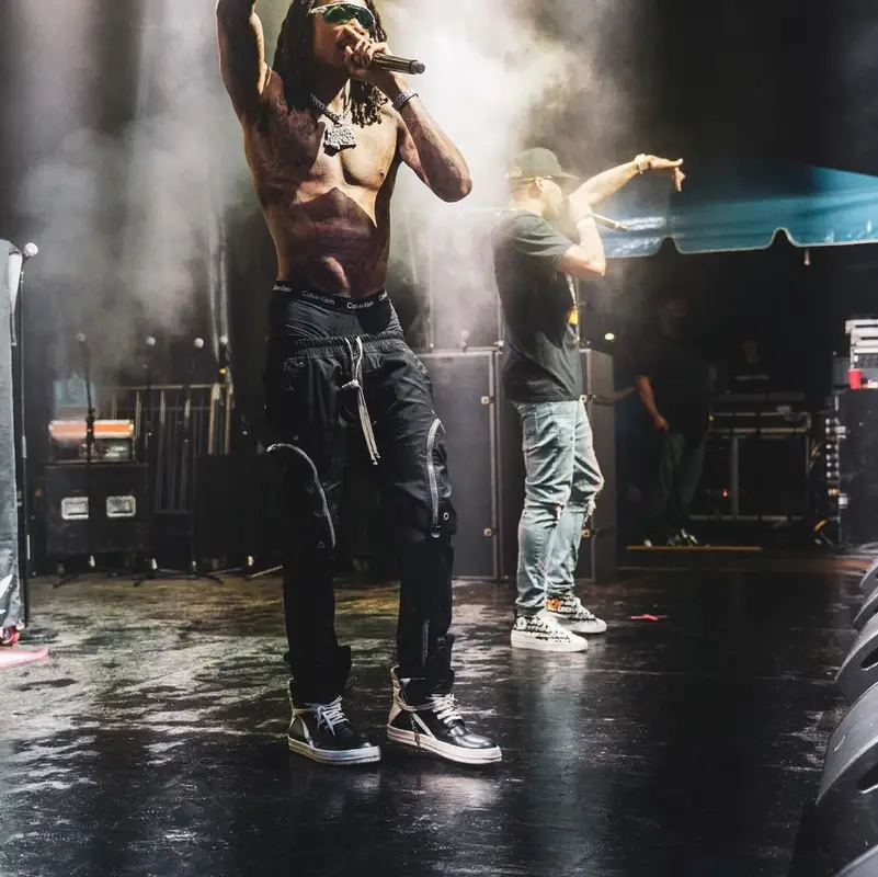 Wiz Khalifa outfit in Rick Owens, Oakley, and Calvin Klein, 2021