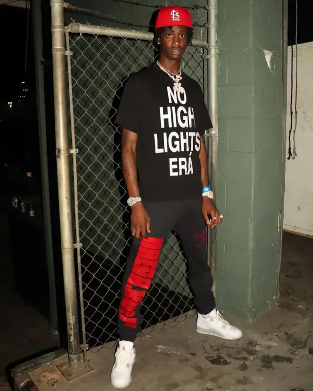 Yung Mal outfit in No Highlights Era, Jordan, and New Era, 2021