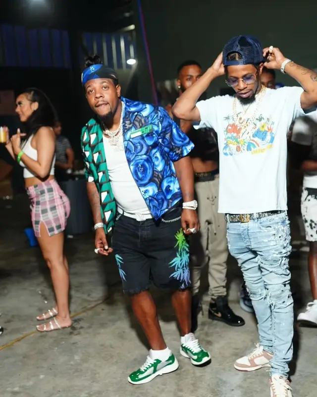 Rowdy Rebel outfit in Amiri, Prada, and Louis Vuitton, 2021