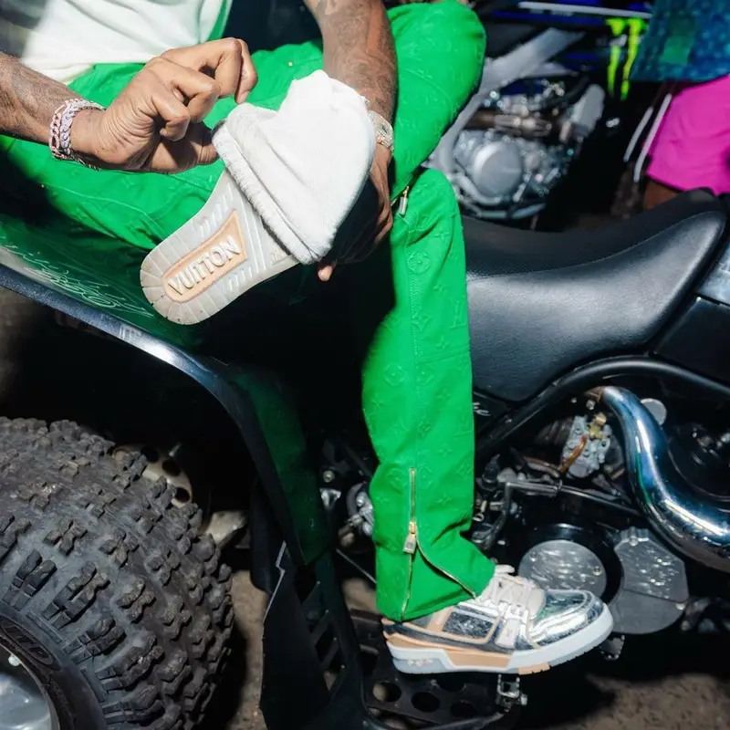 Meek Mill outfit in Louis Vuitton, 2021