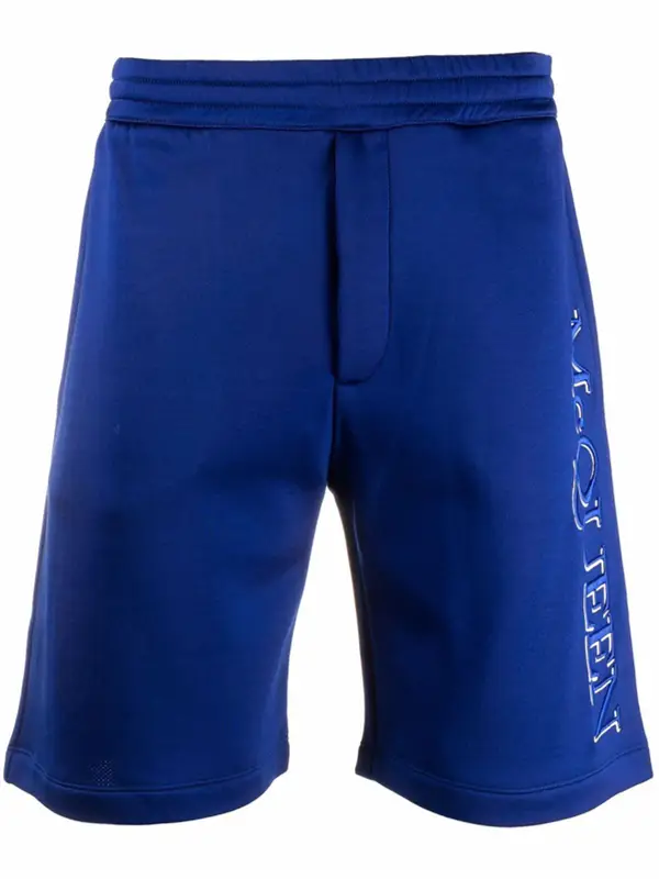Alexander McQueen Logo Embroidered Track Blue Shorts $701