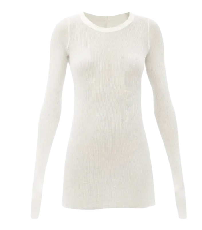Rick Owens Round Ribbed Long Sleeved Ivory T-Shirt $345