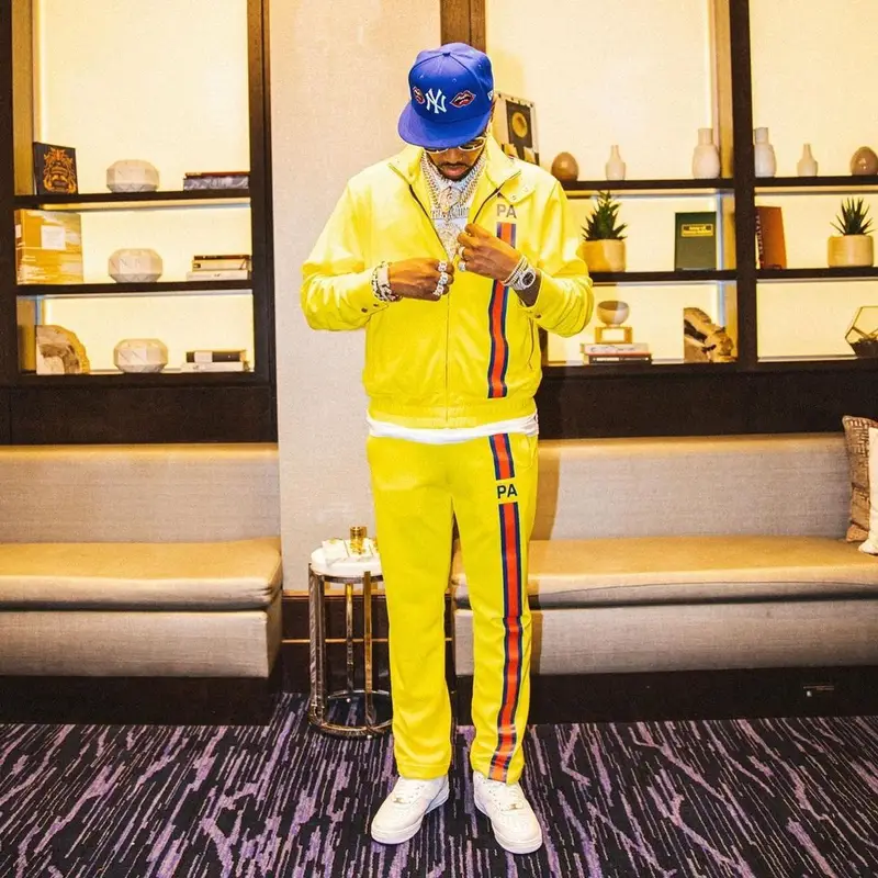 Fabolous outfit in Palm Angels, Nike, and New Era, 2021