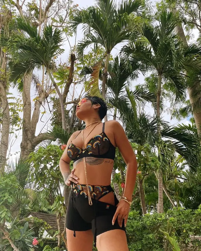 Rihanna outfit in Savage X Fenty, 2021