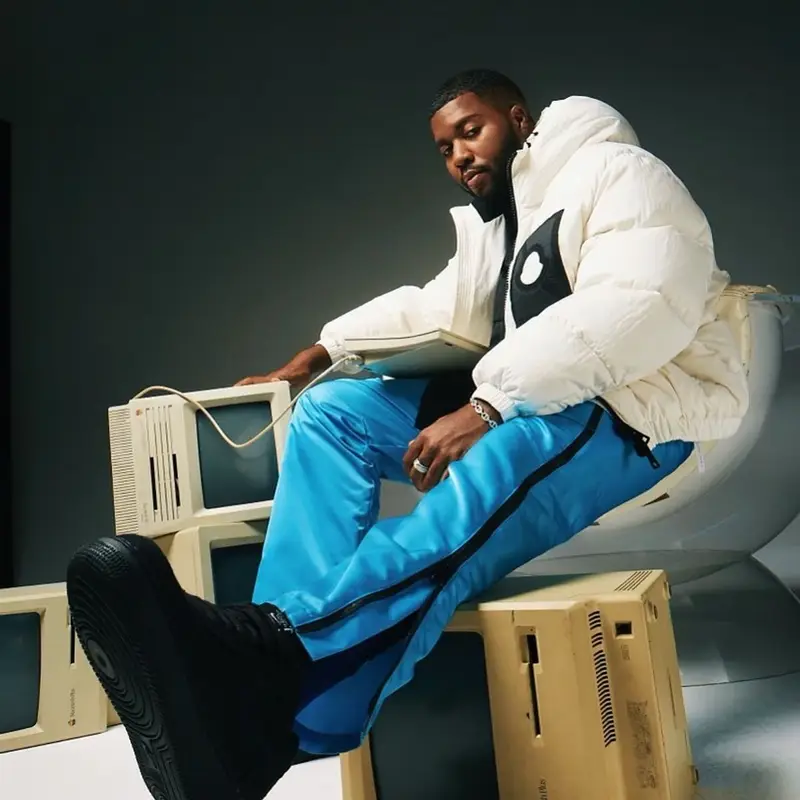 Khalid outfit in Moncler, Bottega Veneta, and Nike, 2021