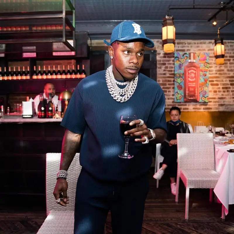 DaBaby outfit in Issey Miyake, Jordan, and Burberry, 2021