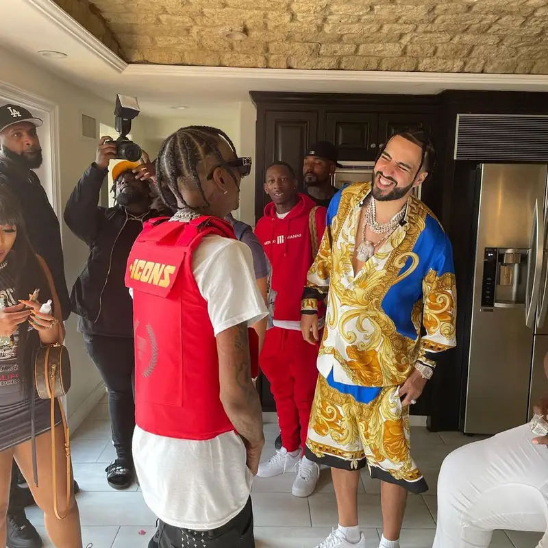 French Montana outfit in Versace and Nike, 2021
