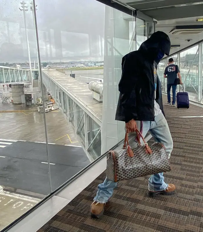 24kGoldn outfit in Arc'teryx, Gallery Dept., and Goyard, 2021