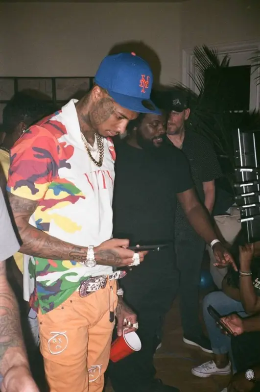 Blueface outfit in Valentino, B.B. Simon, and New Era, 2021