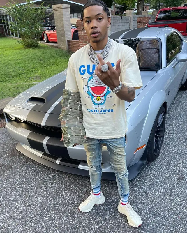 Lil Migo outfit in Gucci and Doraemon, 2021