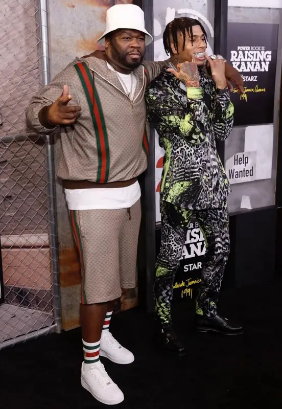 50 Cent outfit in Gucci, Nike, and Prada, 2021