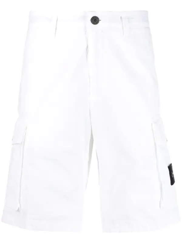 Stone Island Logo-patch Stretch-cotton Cargo Shorts In White $250