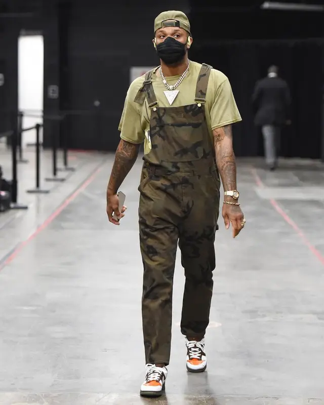 PJ Tucker outfit in John Elliott, Supreme, and Louis Vuitton, 2021