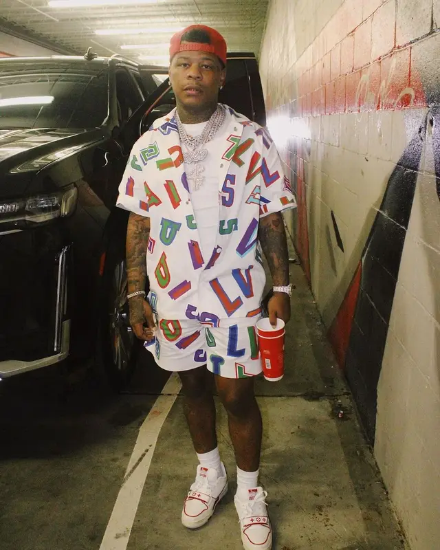 Rylo Rodriguez outfit in Louis Vuitton, Amiri, and NBA, 2021