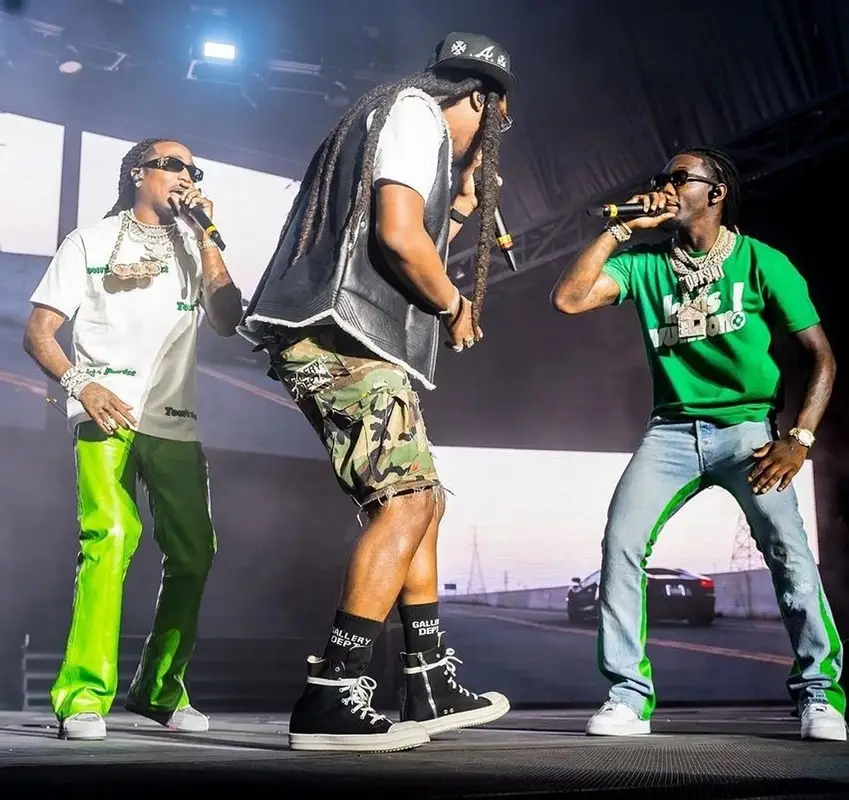Quavo outfit in Louis Vuitton and Balenciaga, 2021