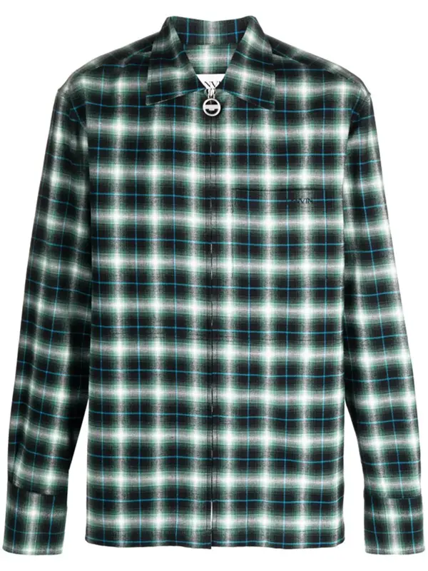 Lanvin Check Print Zip Up Green Shirt $777