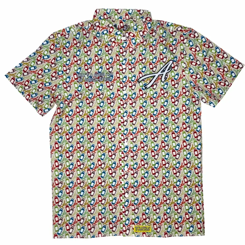 Cough Syrup Print Multi-Color Short Sleeve Shirt $250