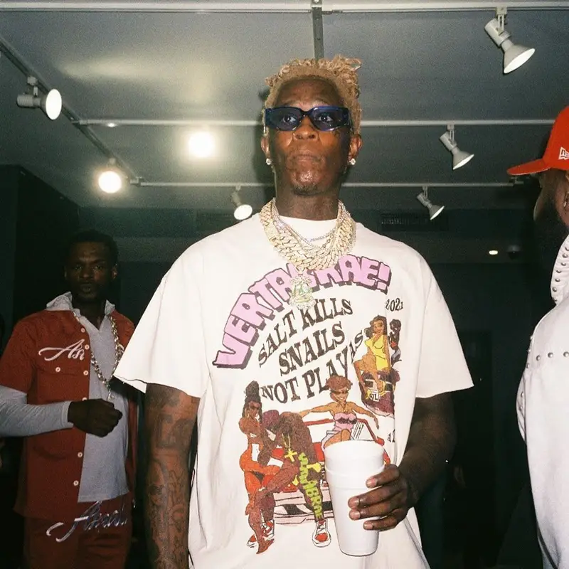 Young Thug outfit in Vertabrae, 2021