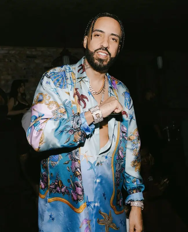 French Montana outfit in Versace and Nike, 2021
