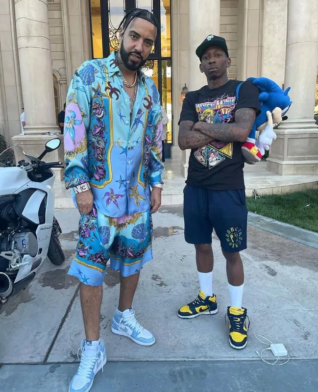 French Montana outfit in Versace and Nike, 2021