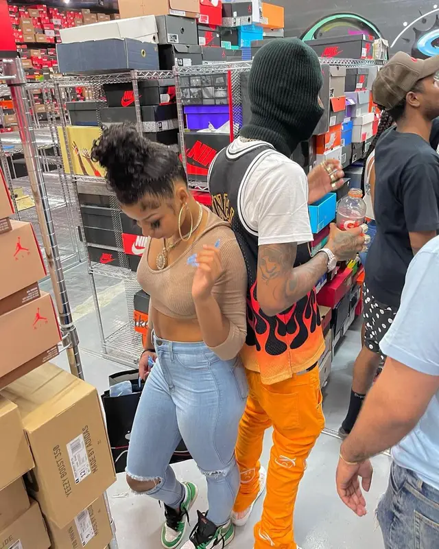Blueface outfit in Mitchell & Ness, Don't Let Mom Find Out, and Dior, 2021