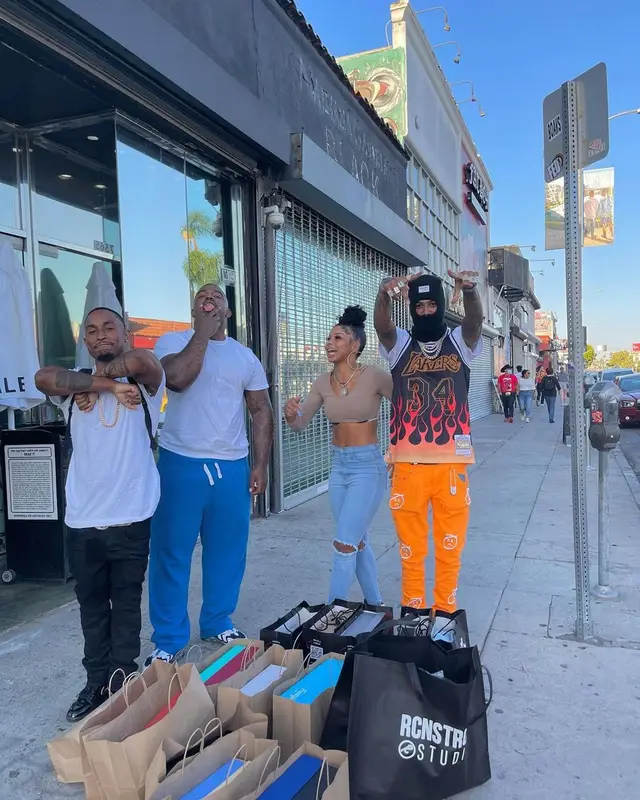 Blueface outfit in Mitchell & Ness, Don't Let Mom Find Out, and Dior, 2021