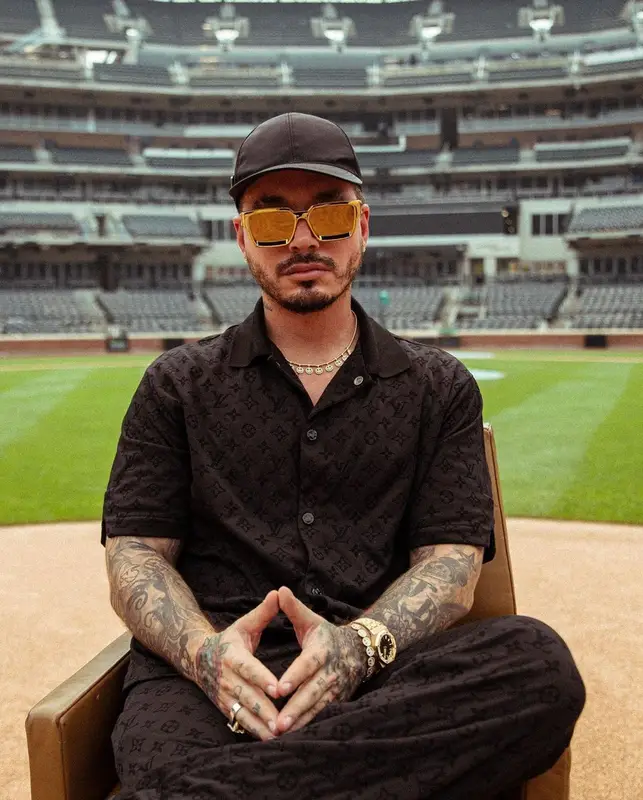 J Balvin outfit in Louis Vuitton, Prada, and NBA, 2021