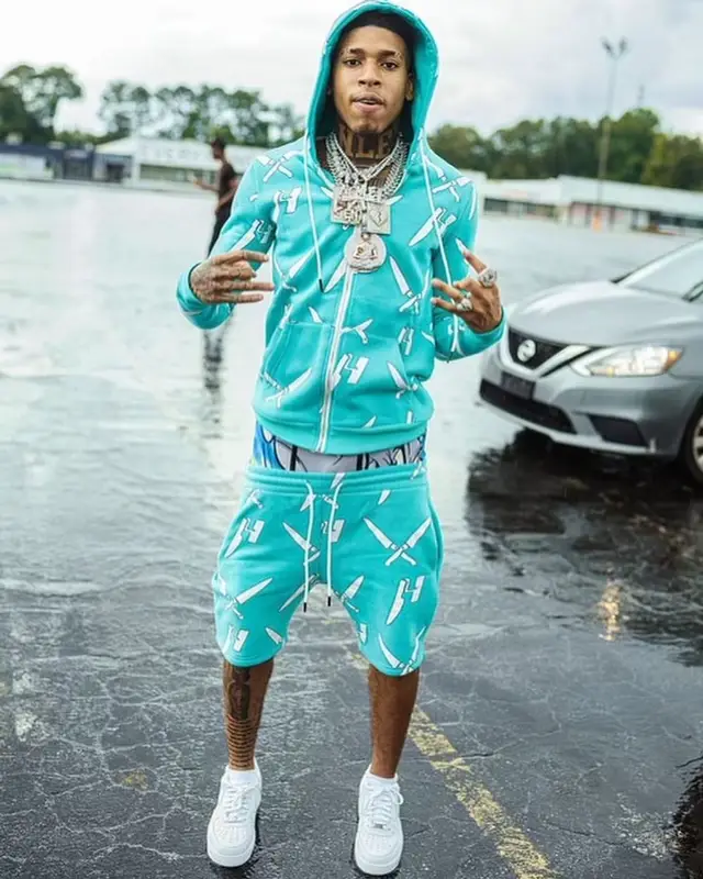 NLE Choppa outfit in Nike and PSD, 2021