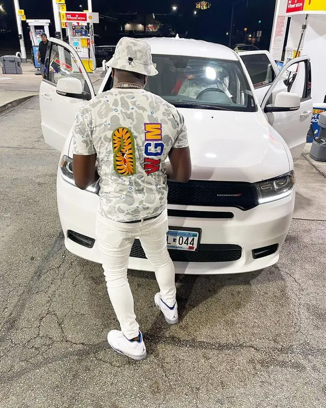 Bankroll Freddie outfit in Valabasas, Jordan, and Bape, 2021