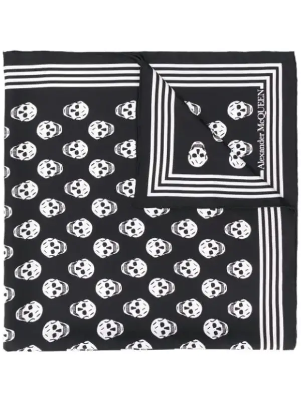 Alexander McQueen Black White Silk Skull Scarf $260