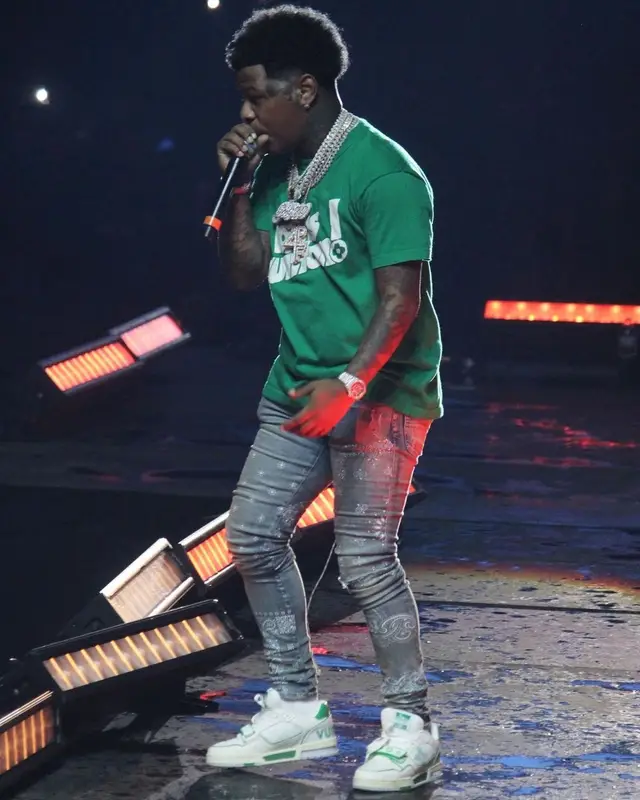 Rylo Rodriguez outfit in Louis Vuitton and Amiri, 2021