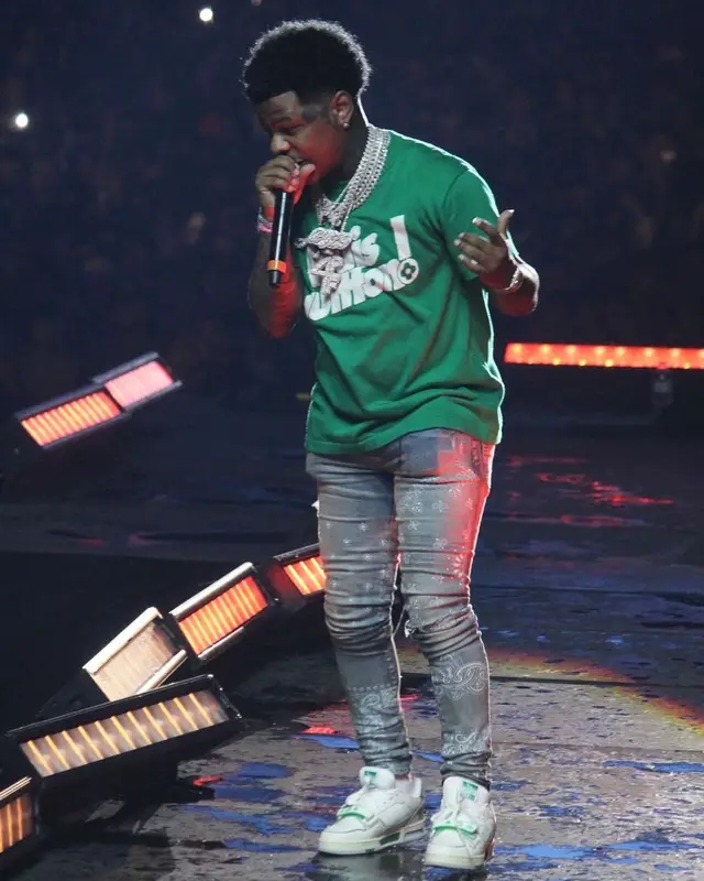 Rylo Rodriguez outfit in Louis Vuitton and Amiri, 2021
