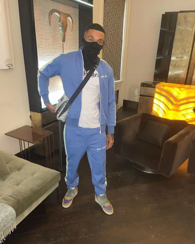 Fredo outfit in Palm Angels, Jordan, and Louis Vuitton, 2021