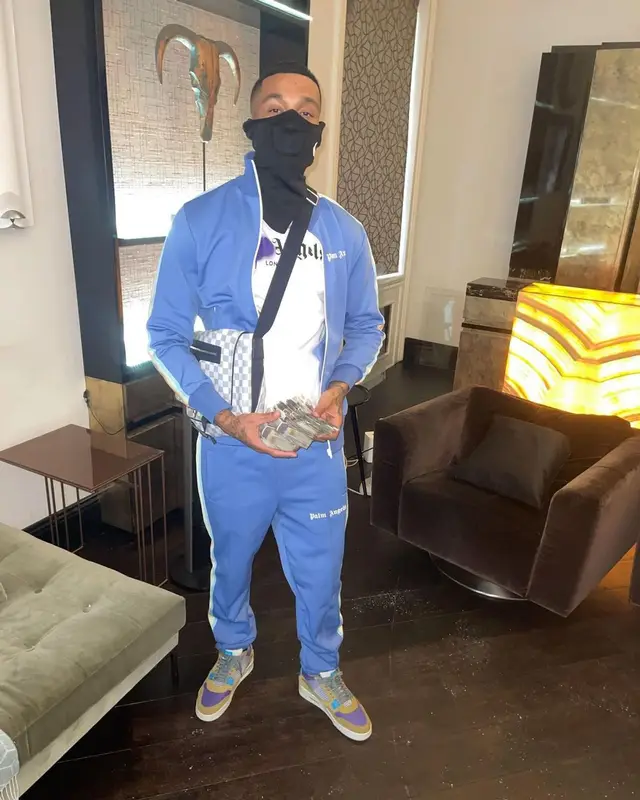 Fredo outfit in Palm Angels, Jordan, and Louis Vuitton, 2021